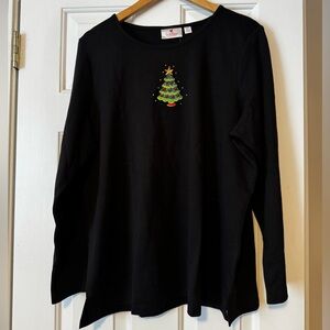 🎄 NWT The Quacker Factory Christmas Tree Embellished Top - Women's 1X 0558